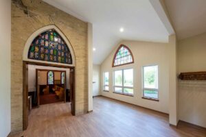 Narthex with stained glass windows